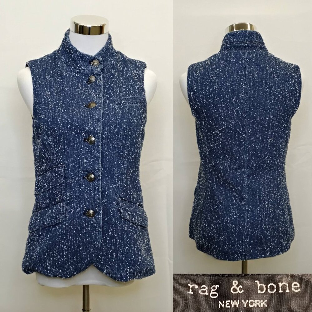 Rag & Bone Slade Vest Women's 2 Blue Tweed High Neck Sleeveless Top #J5189
